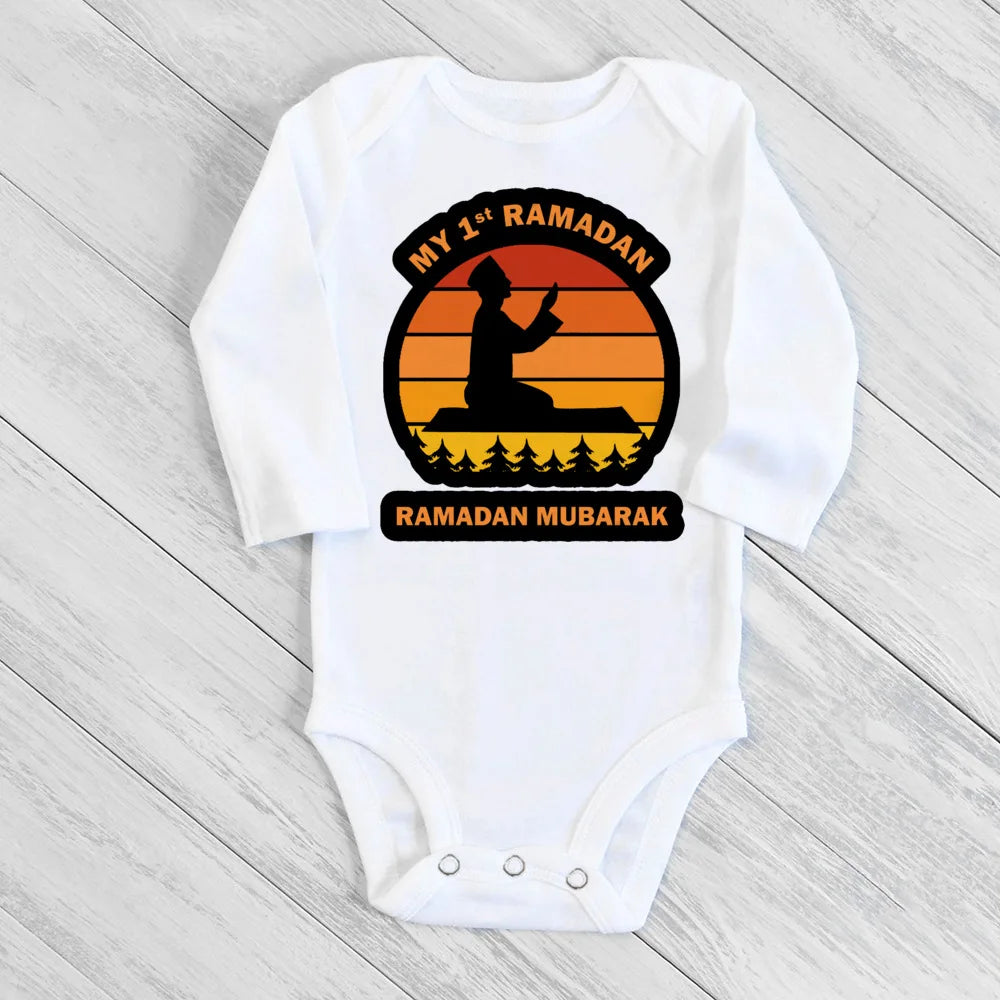 "SPECIAL RAMADAN" Newborn bodysuit for my first Ramadan, Ramadan clothes for boys and girls; My First Ramadan Newborn Baby Bodysuit Infant Eid Long Sleeve Baby Jumpsuit Eid Boy Girl Ramadan Clothes Islamic M