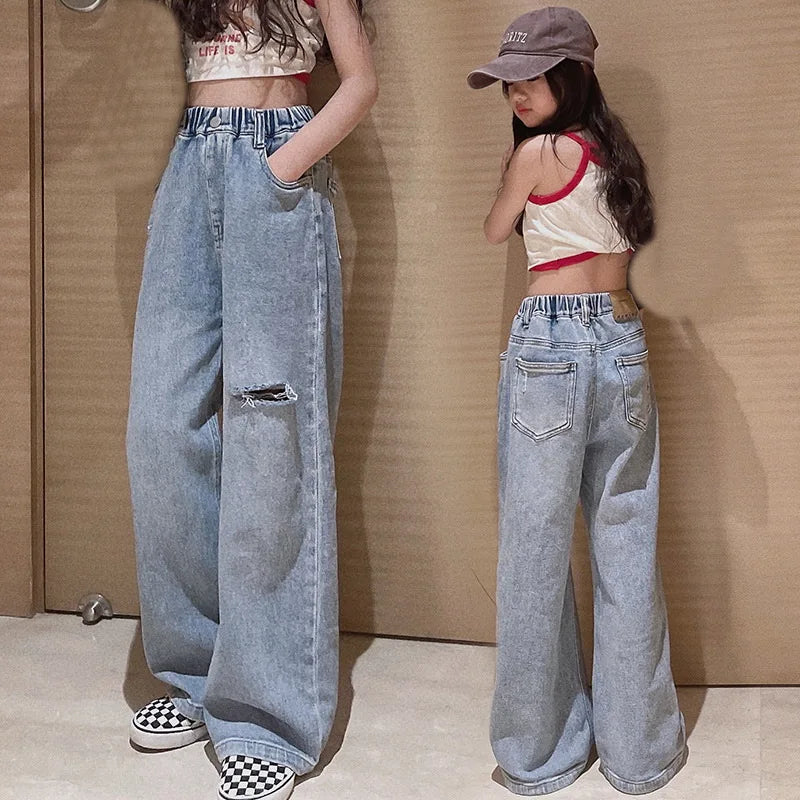 "VETEMENTS" Jeans pour filles, style tendance décontracté, amples, tailles 3-14 ans.