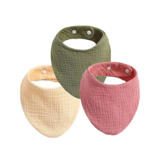 3pcs Baby Feeding Drool Bibs Saliva Towel Triangle Solid Color Scarf Bandana Soft Cotton Bib Adjustable Snap Button Burp Cloth