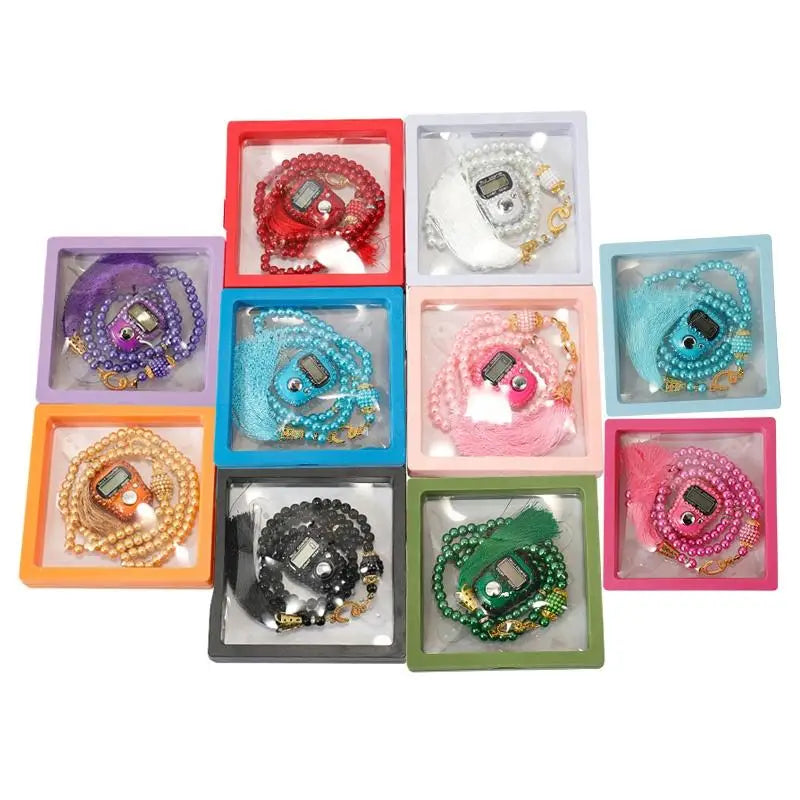 "SPECIAL RAMADAN" Prayer Bracelet with Digital Finger Counter, Rosary (Islamic Tasbih) Prayer Beads Bracelet Set Digital Replaceable Finger Counter With Box Rosary Islamic Tasbih for Eid High-End Prayer Gift