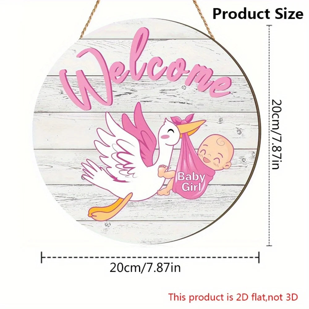 Welcome Little Princess "Wooden Pendant-Newborn Baby Girl Arrival Celebration Round Wooden Decorations Suitable for Baby Room