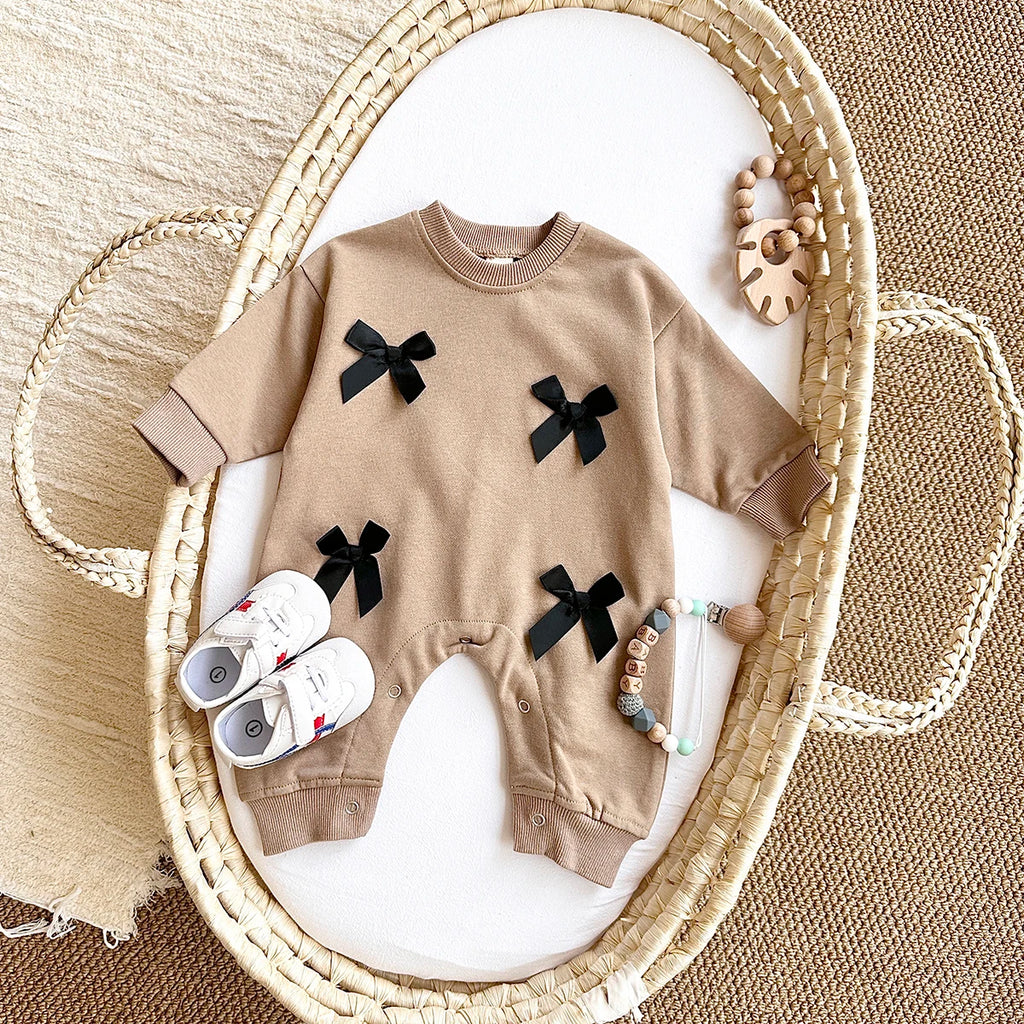Newborn Baby Girl Clothes Bow Infant Jumpsuit Spring Autumn Babygrow Romper Cotton Kids Toddler Children Clothing 0-18 Months