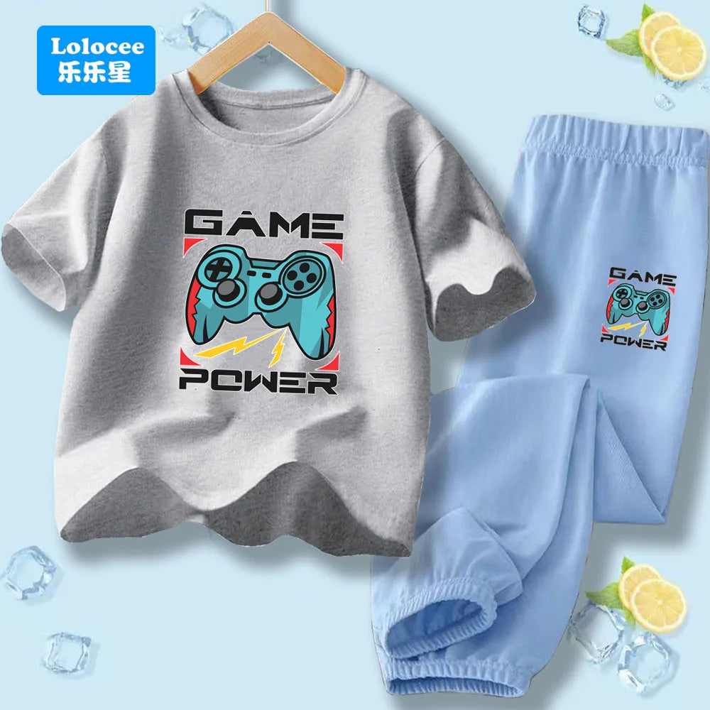 "VETEMENTS" Ensemble 2 pièces pour enfants style gamer "manette de jeu" : t-shirt à manches courtes et pantalon