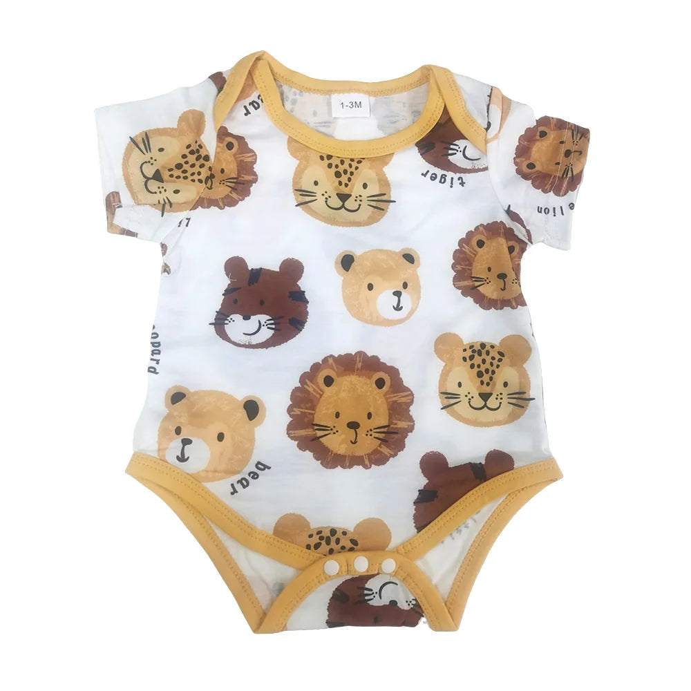 3 Colors Newborn Baby Boy Romper Short Sleeved Cute Lion Striped Jumpsuit Summer Casual Comfortable Bodysuits for 1-18 Months