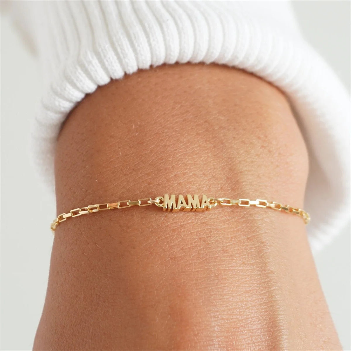 "JEWELRY" Titanium steel bracelet with real gold plating and English letter pendant; Mother's Day Gift for Mother's Day. Titanium steel bracelet with English letter pendant, plated in true gold color. Handmade.