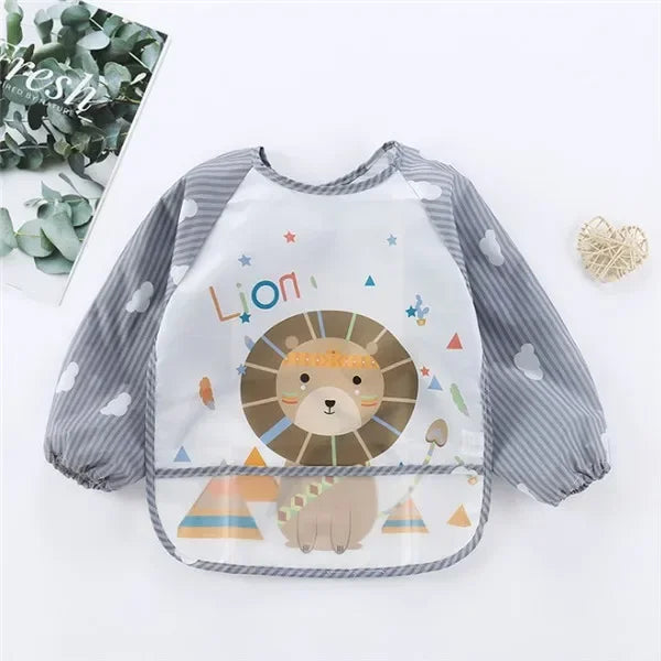 Baby Boys Girls Burp Cloth Banana Bibs for1-3Year Long Sleeve Scarf Waterproof Toddler Art Smock Feeding Bib Apron Pocket Infant