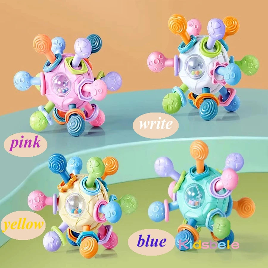 Newborn Infant Shake Grab Spin Multi Sensory Ball Toy 3 in 1 Soft Silicone Chew & Grab Toy for Babies 0-12 Months Christmas Gift