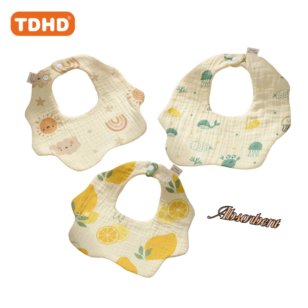 TDHD BABY Muslin Drool Bibs for Boys Girls 1 Pack, Adjustable Baby Bibs for Drooling and Teething, Soft Cotton Baby Bandana Bibs