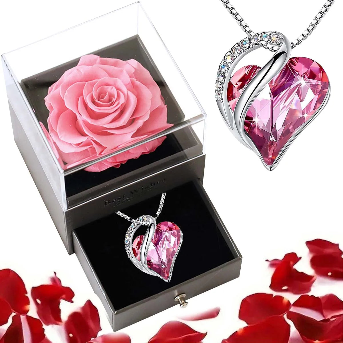 "BIJOUX" Nouveau collier « Cœur Océan » avec écrin à bijoux rose éternelle