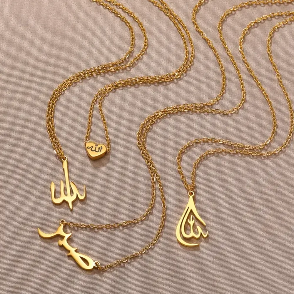 "SPECIAL RAMADAN" 1pc coeur Allah colliers pour femmes bijoux islamiques en acier inoxydable arabe coran lettres tour de cou cadeau pour les musulmans Collier Femme