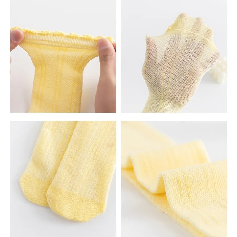 "VETEMENTS" Chaussettes hautes pour filles de 3 à 12 ans, blanches, style princesse, en maille respirante