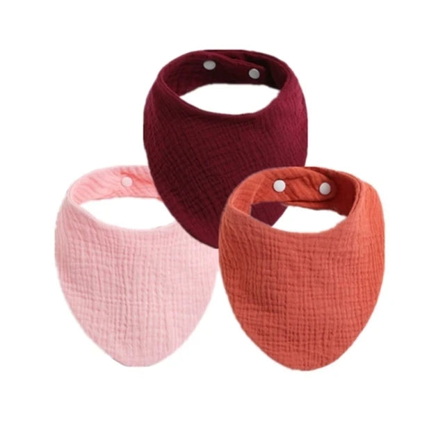 3pcs Baby Feeding Drool Bibs Saliva Towel Triangle Solid Color Scarf Bandana Soft Cotton Bib Adjustable Snap Button Burp Cloth