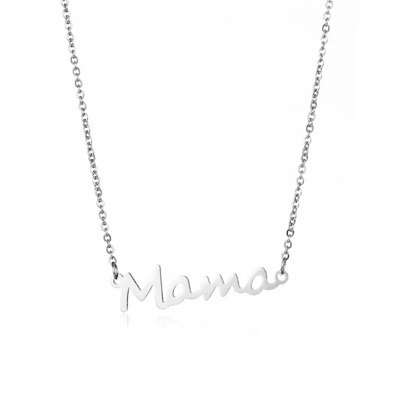 "JEWELRY" "Mom" pendant necklace for Mother's Day, with a name pendant. Mother's Day Mama Letter Pendant Necklace For Women Mom Nameplate Clavicle Chain Choker Stainless Steel Jewelry Minimal Gift