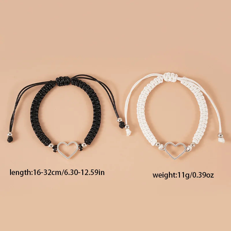 "JEWELRY" Heart-shaped couple bracelet for Valentine's Day, Valentine's Day Heart Couple Bracelet for Women Men Fashion Black White Braided Rope Matching Bracelets Anniversary Gift
