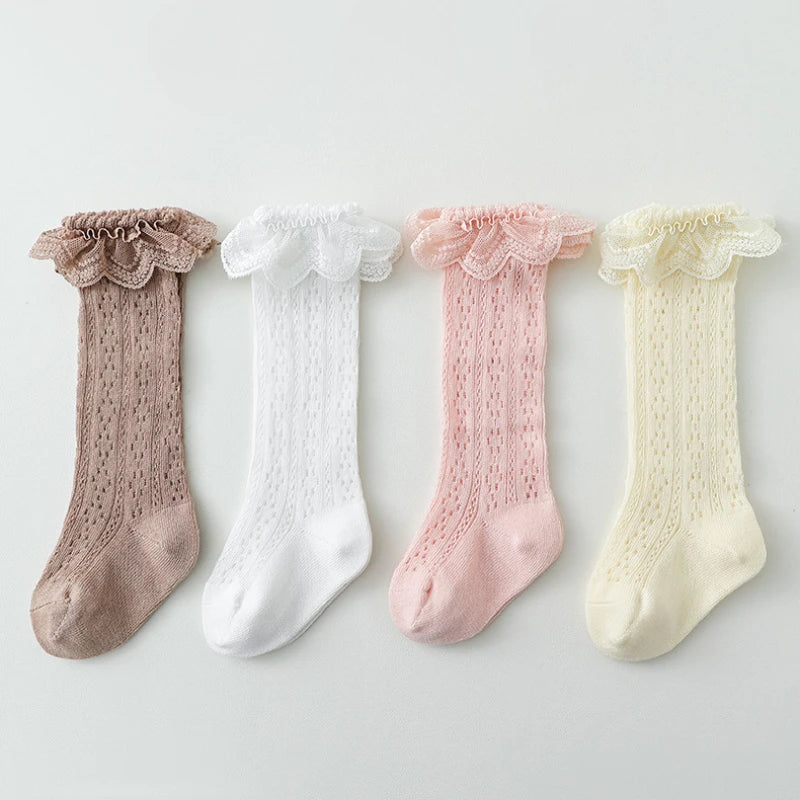 "CHAUSSURE" Chaussettes hautes princesses en dentelle, chaussettes longues en coton respirante,  0 à 3 ans