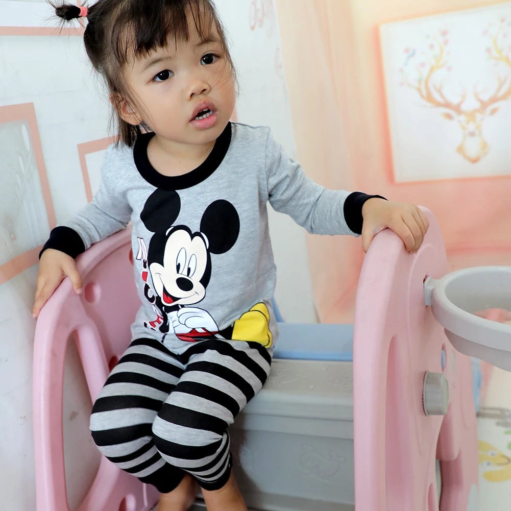 New Kids Pajama Set Cotton Soft nightwear Mickey Loungewear Long Sleeve Pjs Sleepwear for Toddler Boys pajamas Girls nighty