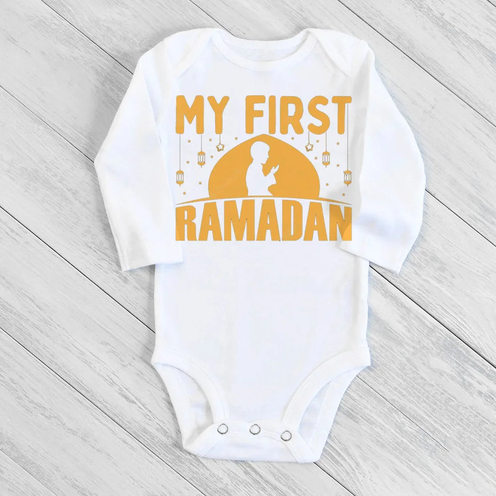 "SPECIAL RAMADAN" Newborn bodysuit for my first Ramadan, Ramadan clothes for boys and girls; My First Ramadan Newborn Baby Bodysuit Infant Eid Long Sleeve Baby Jumpsuit Eid Boy Girl Ramadan Clothes Islamic M