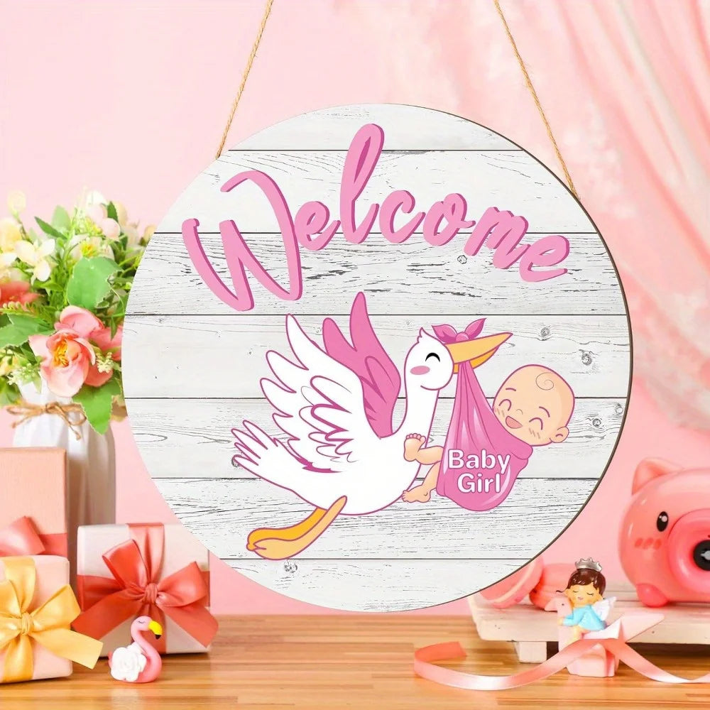 Welcome Little Princess "Wooden Pendant-Newborn Baby Girl Arrival Celebration Round Wooden Decorations Suitable for Baby Room