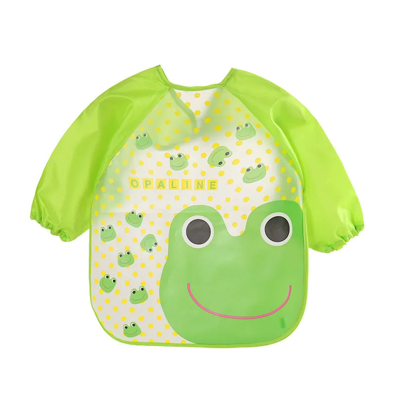 "ACCESSORY" Waterproof EVA baby bib for ages 0-3 years, with straps and long sleeves, 0-3 Years Baby EVA Waterproof Anti-dirty Bib Long Sleeve Strap Coat Dirt Proof Soft Feeding Bib Cute Cartoon Pattern Burp C