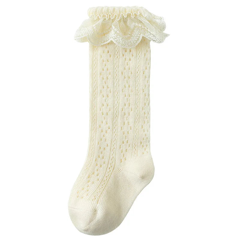 "CHAUSSURE" Chaussettes hautes princesses en dentelle, chaussettes longues en coton respirante,  0 à 3 ans