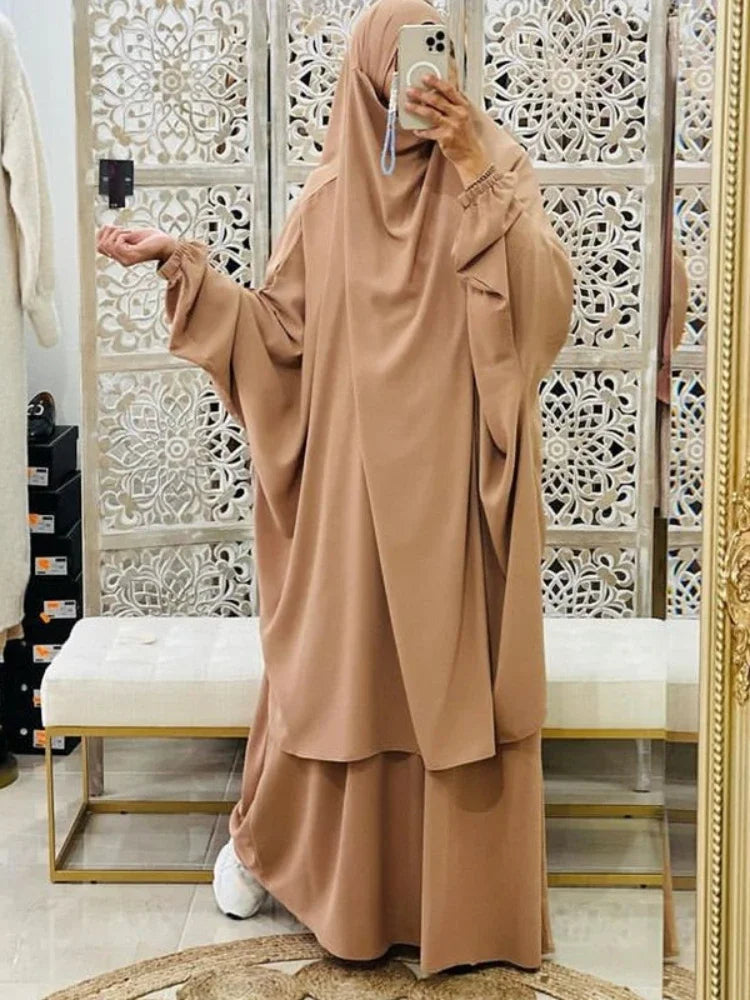 "SPECIAL RAMADAN" Two-piece Ramadan set: long khimar with skirt, abaya, prayer dress for women; Ramadan 2 Piece Long Khimar with Skirt Set Abaya Muslim Women Prayer Garment Dubai Prayer Dress Eid Niqab Ji
