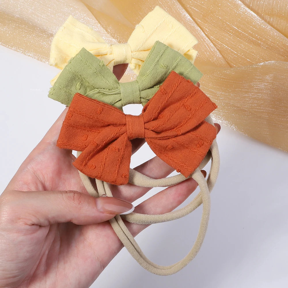 5Pcs/Set Cotton Linen Bows Headband for Girls Newborn Nylon Elastic Hair Bands Toddler Hairbands Headwear Baby Hair Accessories