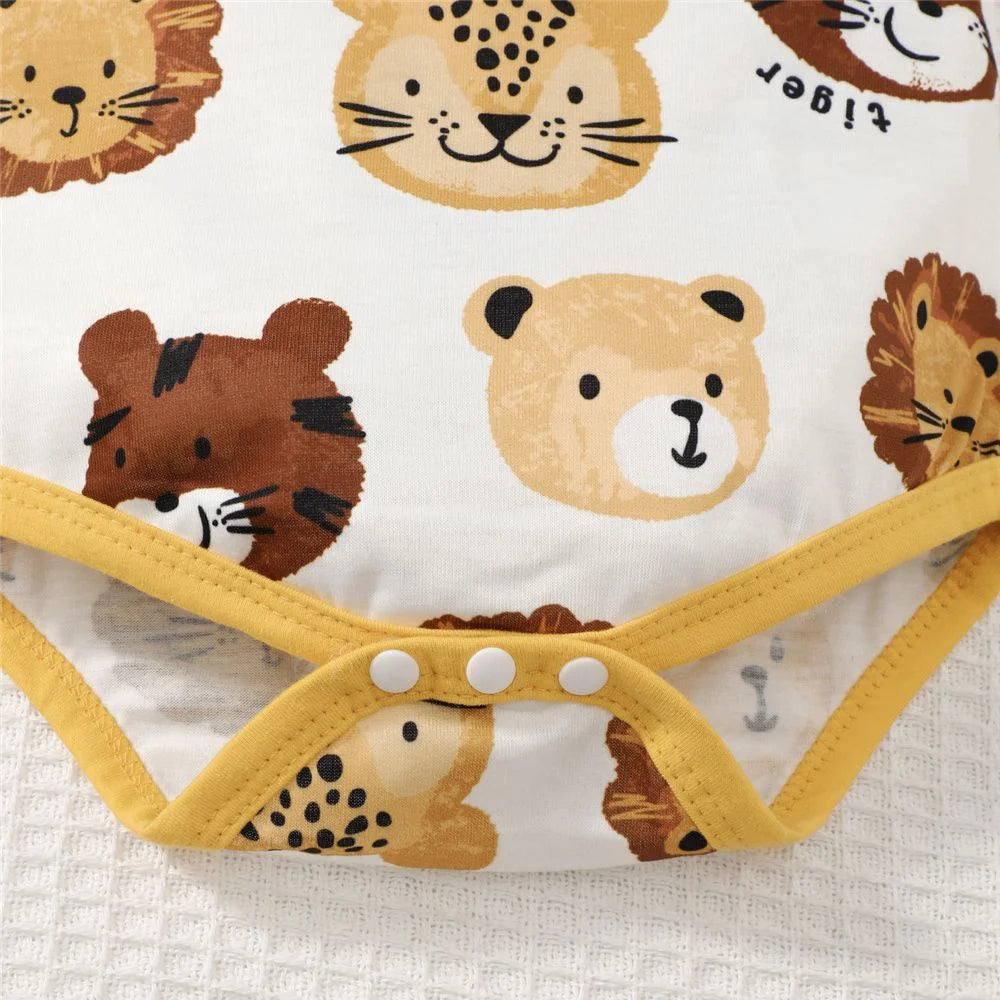 3 Colors Newborn Baby Boy Romper Short Sleeved Cute Lion Striped Jumpsuit Summer Casual Comfortable Bodysuits for 1-18 Months