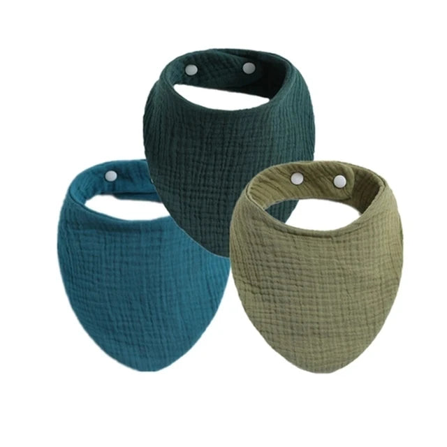 3pcs Baby Feeding Drool Bibs Saliva Towel Triangle Solid Color Scarf Bandana Soft Cotton Bib Adjustable Snap Button Burp Cloth