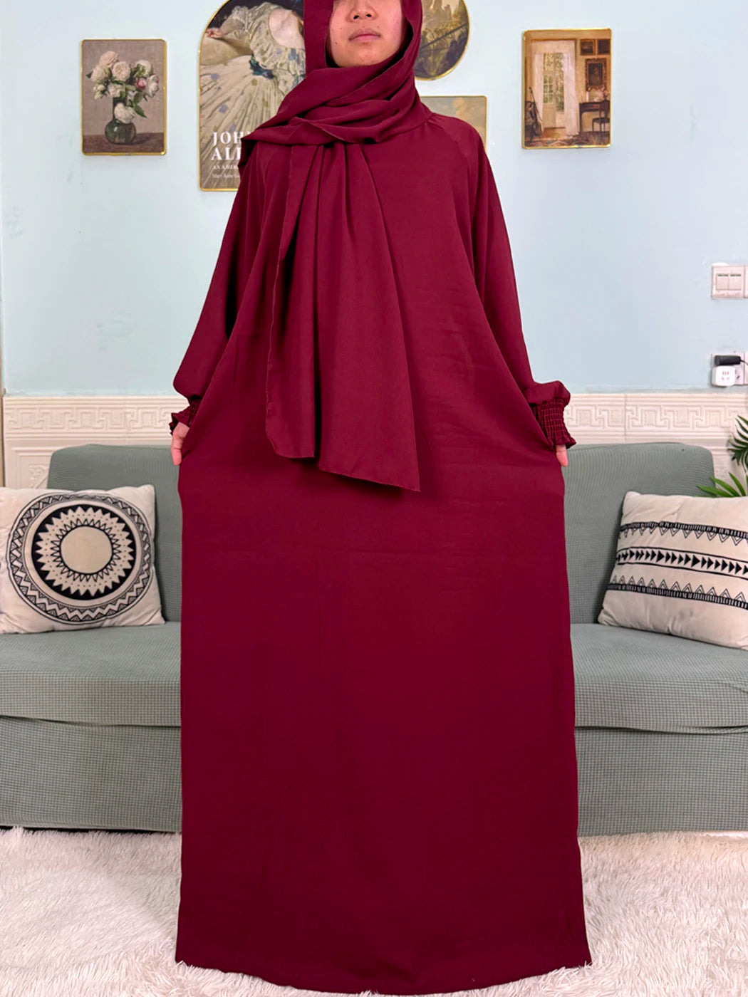 "SPECIAL RAMADAN" Muslim Abaya Ramadan 2026 for Women, Loose-Fitting Prayer Dress in Pure Cotton; Muslim Abaya Ramadan 2026 For Women Pure Cotton Loose Prayer Dress with Elastic Cuffs, African Dress with Connected Hijabs and Scarf
