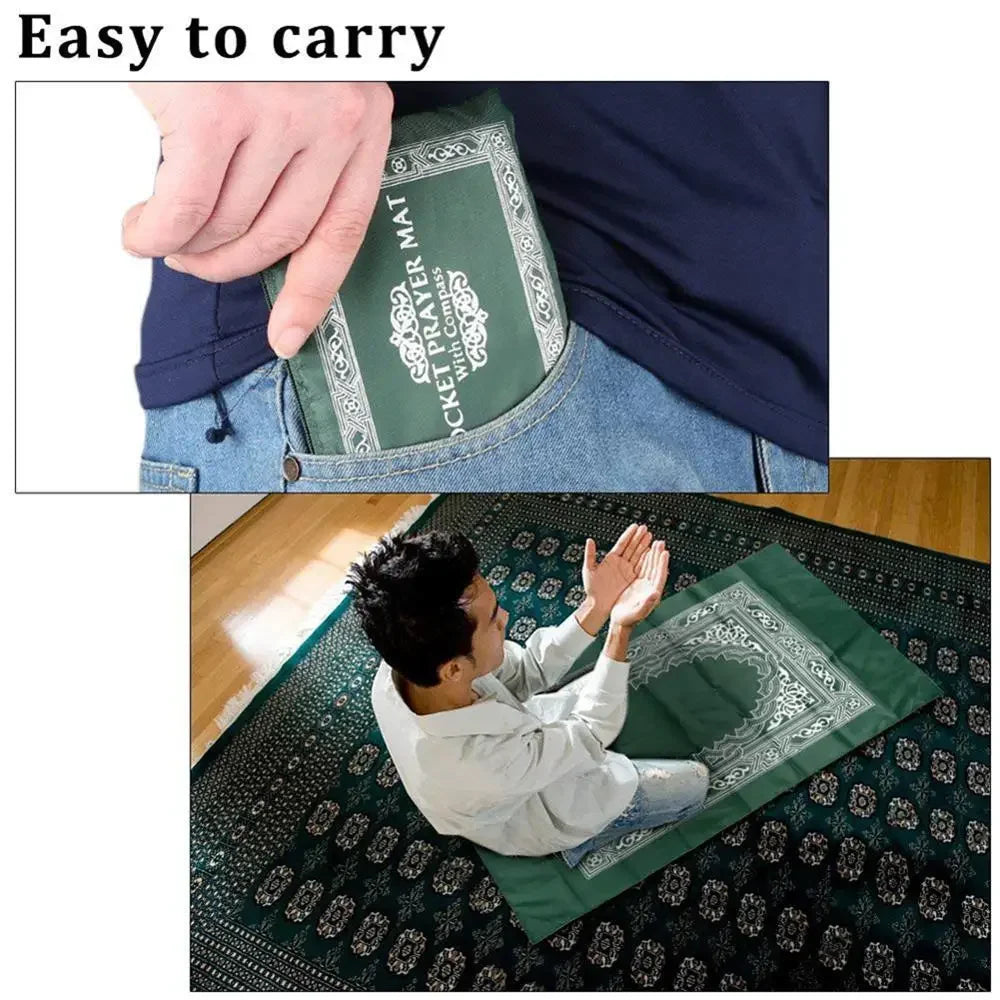 "SPECIAL RAMADAN" Lea de prière portable utile avec boussole, agenouillement des polymères XR pour l'islam musulman, tapis imperméable avec sac, 100x60cm