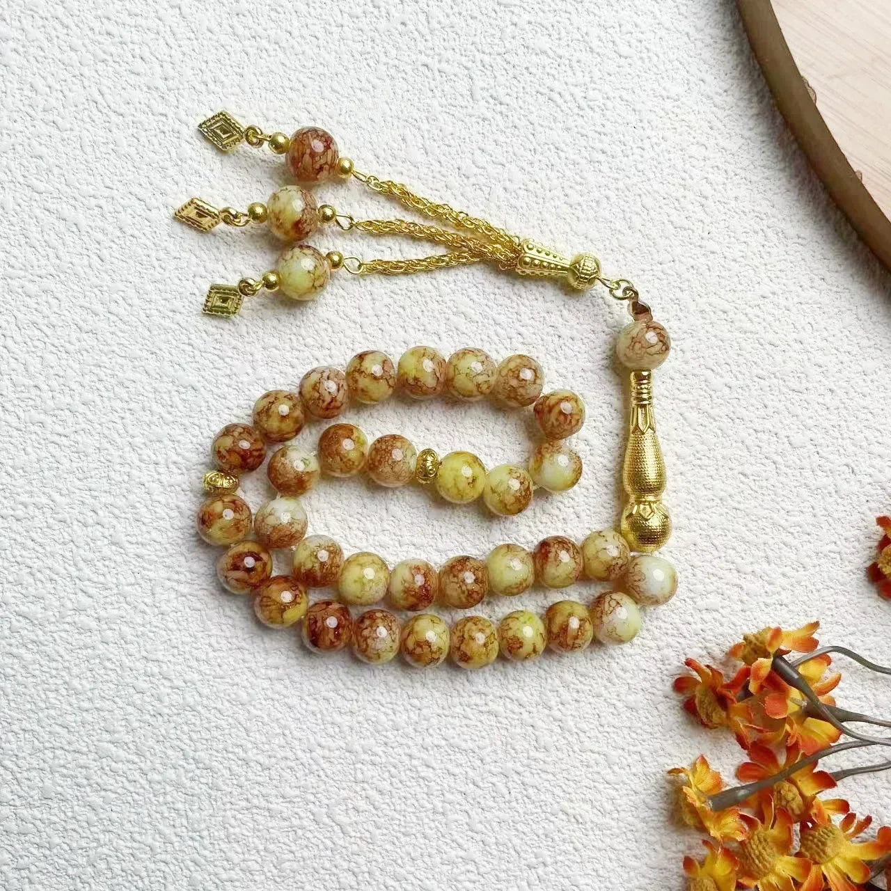 "SPECIAL RAMADAN" Chapelet musulman turc avec pompon en verre, 10mm, 33 pièces, perles de prière islamique, Bracelet pour femmes, bijoux Tasbih Tasbeeh Allah Mohammed