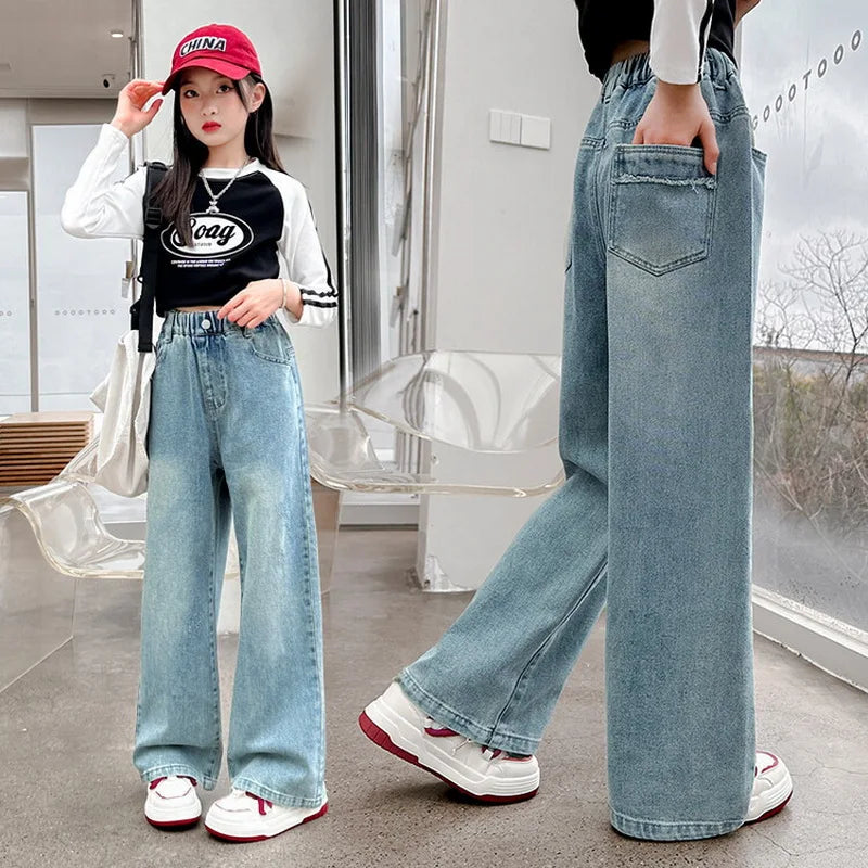 "VETEMENTS" Jean déchiré à motif cœur pour adolescentes, style streetwear tendance, pantalon en denim bleu à jambes larges, vêtements décontractés et à la mode