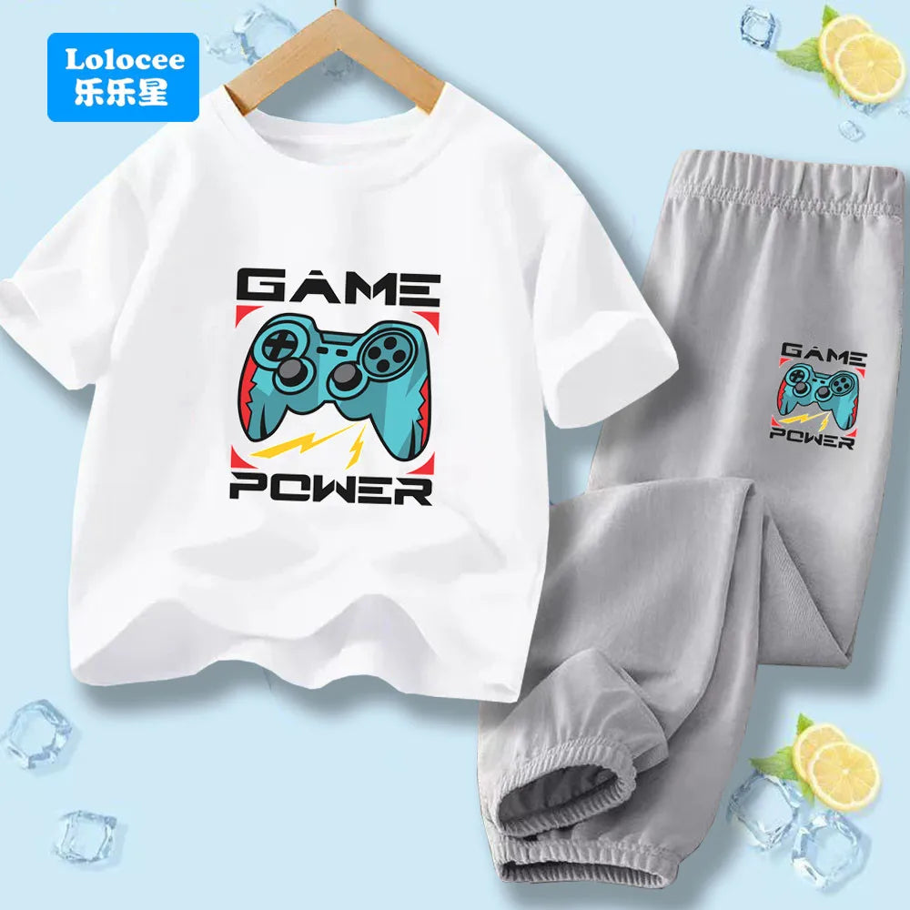 "VETEMENTS" Ensemble 2 pièces pour enfants style gamer "manette de jeu" : t-shirt à manches courtes et pantalon