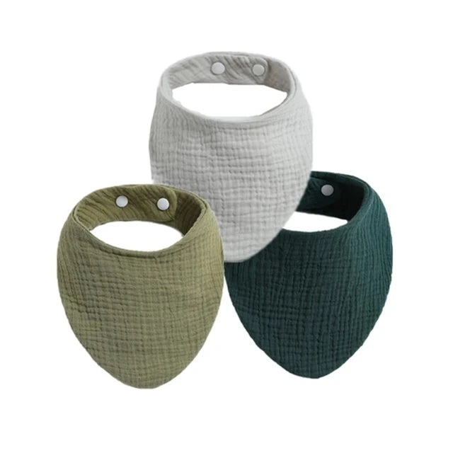 3pcs Baby Feeding Drool Bibs Saliva Towel Triangle Solid Color Scarf Bandana Soft Cotton Bib Adjustable Snap Button Burp Cloth