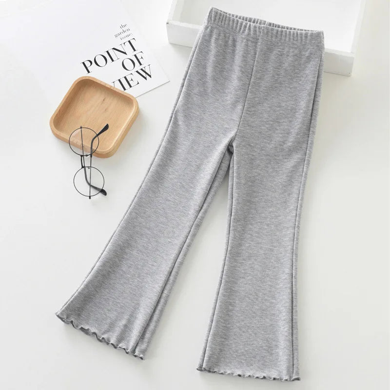 Kid/ Teen Girls' Bell Bottoms Lettuce Trim High Waisted Casual Flared Pants, Soft And Comfort Fit