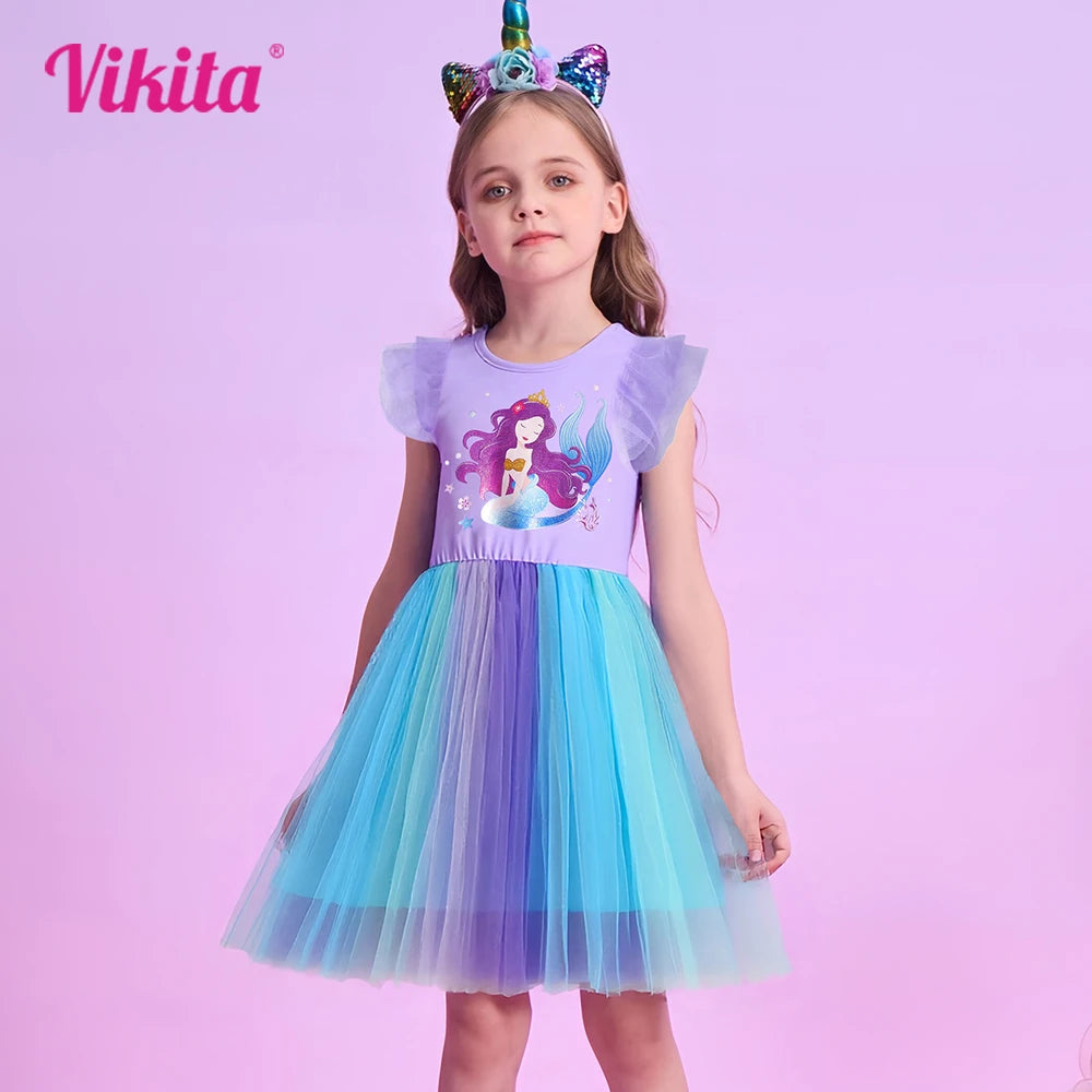 "VETEMENTS" Robe VIKITA pour enfants, violette, style sirène, coupe évasée, en tulle et résille