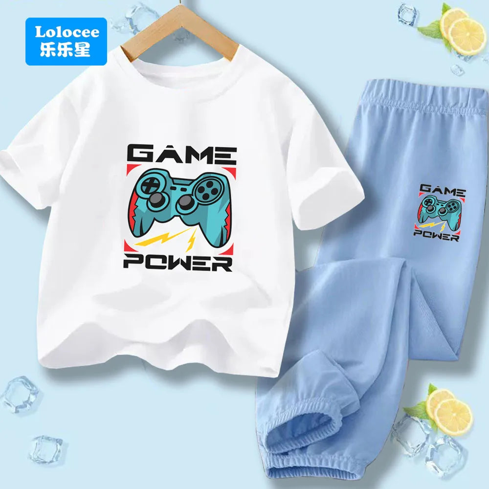 "VETEMENTS" Ensemble 2 pièces pour enfants style gamer "manette de jeu" : t-shirt à manches courtes et pantalon