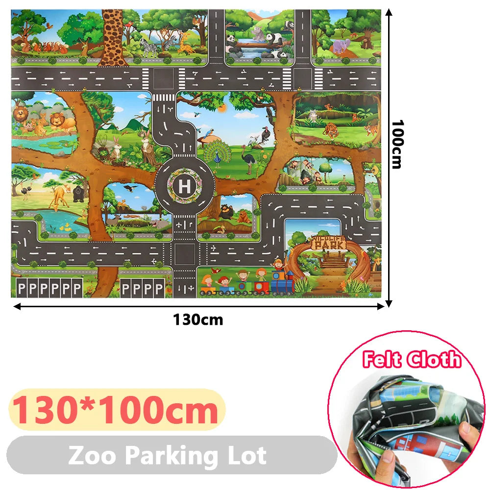 130*100CM Baby Play Mat City Traffic Road Map Mat & Road car sign Foldable Nordic Style Kids Activities Rug Outdoor Picnic Mat