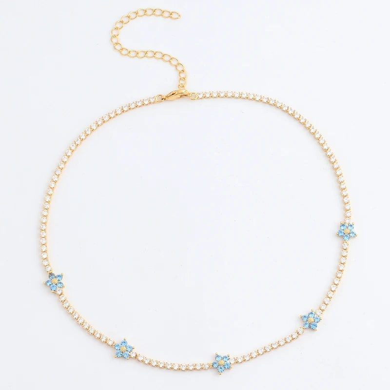 "BIJOUX" Nouveau collier plaqué or avec chaîne en zircon cubique et fleur colorée