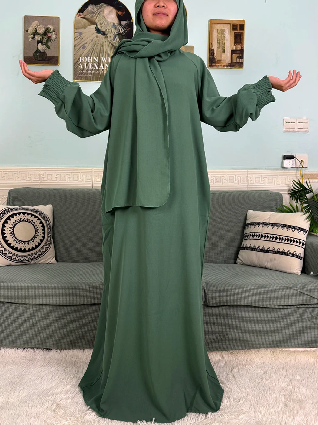 "SPECIAL RAMADAN" Muslim Abaya Ramadan 2026 for Women, Loose-Fitting Prayer Dress in Pure Cotton; Muslim Abaya Ramadan 2026 For Women Pure Cotton Loose Prayer Dress with Elastic Cuffs, African Dress with Connected Hijabs and Scarf