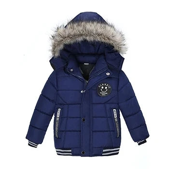 New Keep Warm Baby Coat Autumn Winter Boys Jacket  Hooded Zipper Fashion Fur Collar Boys Outerwear 2 3 4 5 6 Years Kids Clothes