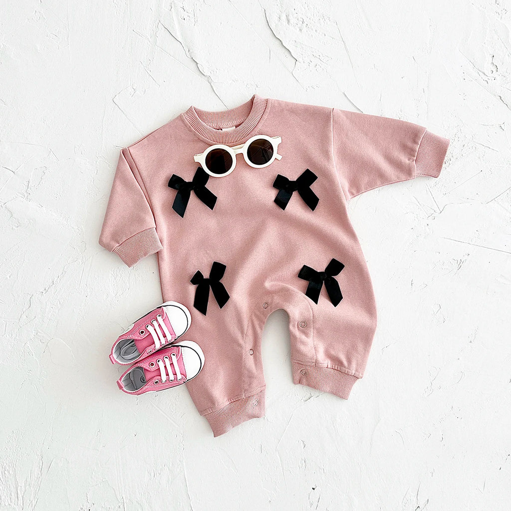Newborn Baby Girl Clothes Bow Infant Jumpsuit Spring Autumn Babygrow Romper Cotton Kids Toddler Children Clothing 0-18 Months