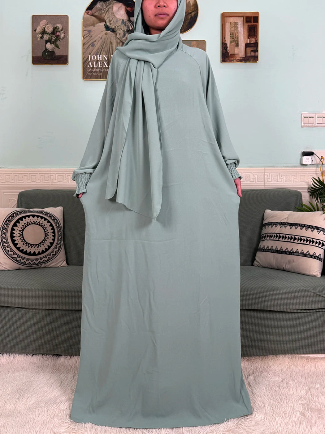 "SPECIAL RAMADAN" Muslim Abaya Ramadan 2026 for Women, Loose-Fitting Prayer Dress in Pure Cotton; Muslim Abaya Ramadan 2026 For Women Pure Cotton Loose Prayer Dress with Elastic Cuffs, African Dress with Connected Hijabs and Scarf