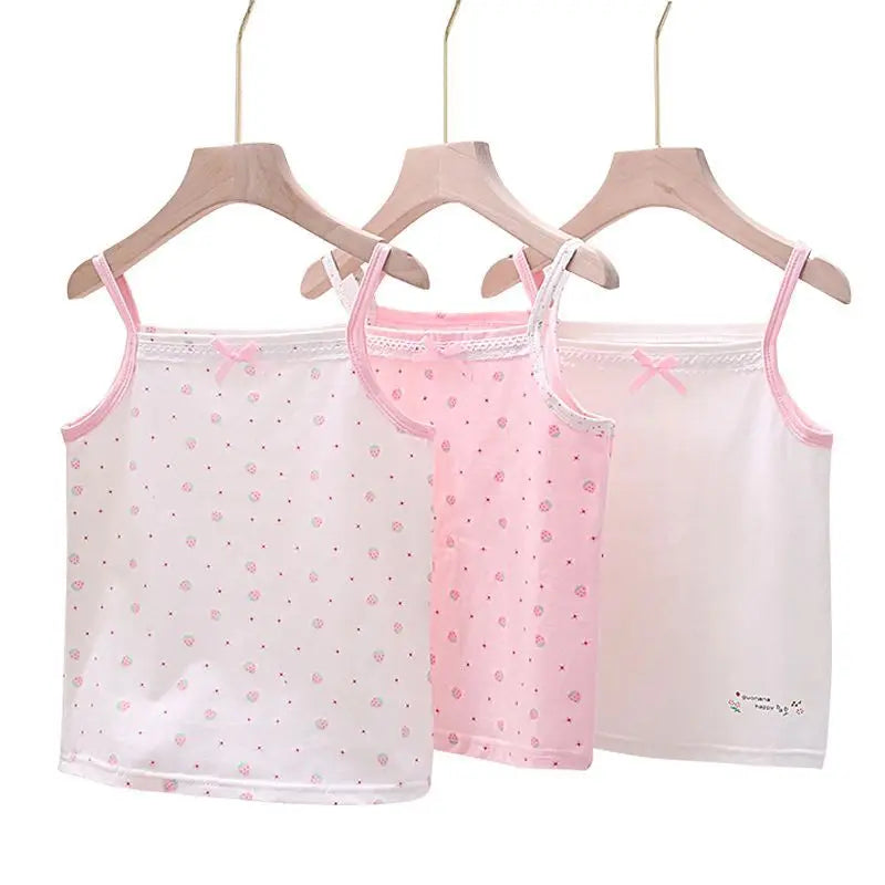 "VETEMENTS" 3pcs/Lot Filles Singlet en coton Sous-vêtements Débardeur Imprimé fraise Taille 100-150