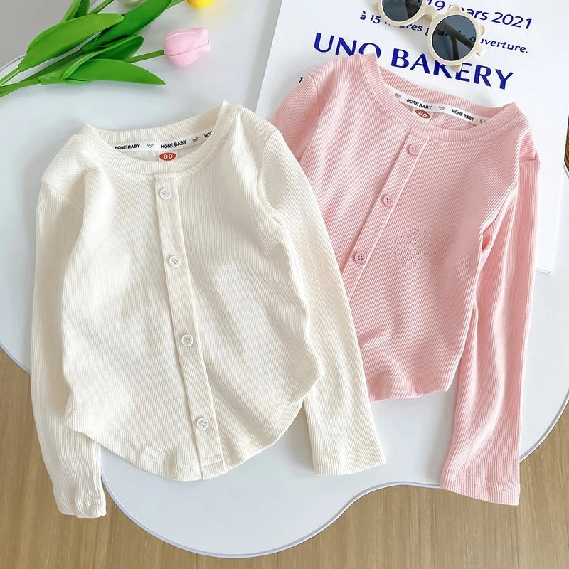 2-10Y Girls Shirt Spring Autumn New Children Long Sleeve T-shirt Solid Color Fashionable Baby Slimming Tops Girls Base Shirts