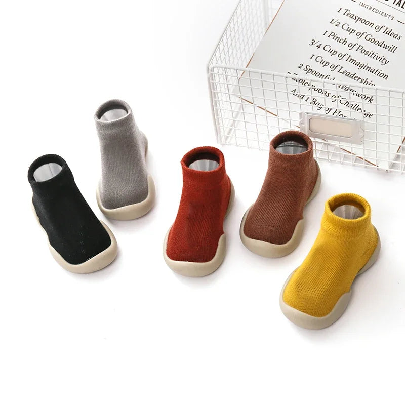 Infant Baby Shoes Newborn First Walkers Boy Girl Kids Solid Color Soft Knit Baby Sock Shoe Anti-slip Rubber Sole Toddler Booties