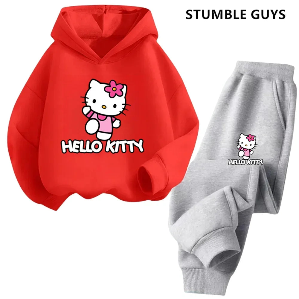 Hoodies Sets Boys Outfit Set Kids Hello Kitty Clothes Girls Clothing Tops Pants Suits 4-14 Years Old Ports Suits Hoodies Sweater