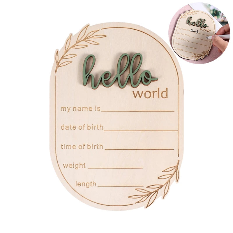 Baby Announcement Sign, 5.91x4.13 Inch Wooden Newborn Announcement Sign Hello World Newborn Sign