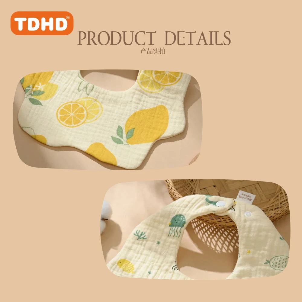 TDHD BABY Muslin Drool Bibs for Boys Girls 1 Pack, Adjustable Baby Bibs for Drooling and Teething, Soft Cotton Baby Bandana Bibs