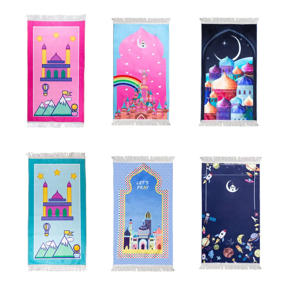 "SPECIAL RAMANDAN" Prayer mat for Muslim children, and Ramadan gifts for kids. Kids Prayer Mat Muslim Islam Kids Prayer Rug Portable Travel Praying Mats Salah Mat Eid Ramadan Gift for Kids Janamz
